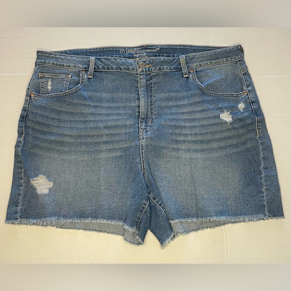 Maurices Size 22W Blue Jean Shorts with Distressed Hem